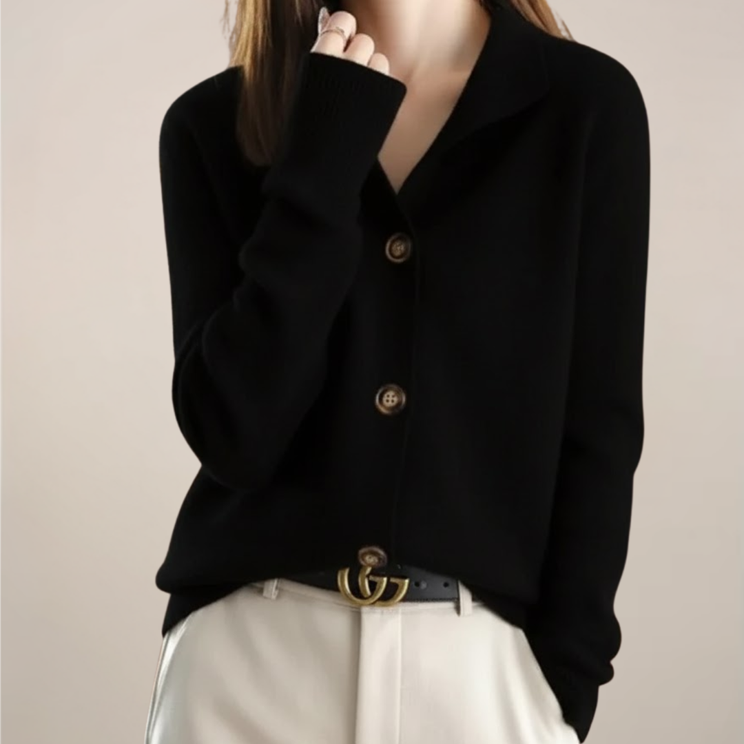 Women’s Cream Cardigan Sweater – Button Front, Soft Collar