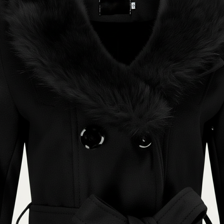 Women’s Double-Breasted Belted Trench Coat with Faux Fur Collar