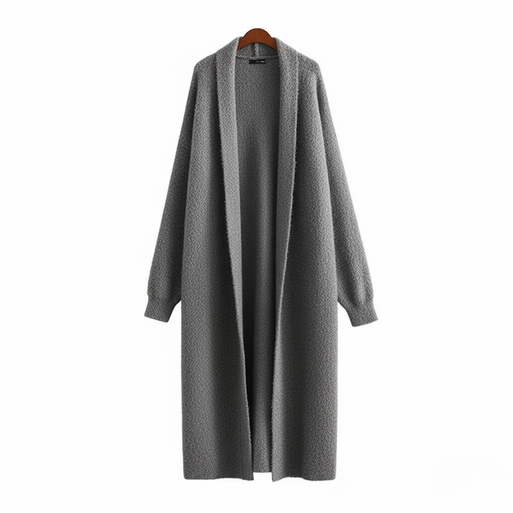 Women’s Hooded Midi Cardigan – Open Front Longline Knit Layer