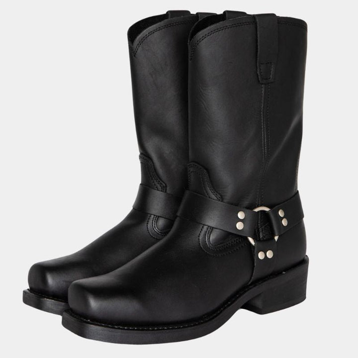 Women’s Vintage Cowboy Boots – Durable Western Harness Design with Classic Square Toe