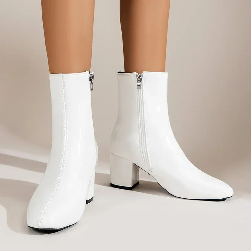Women’s Ankle Boots – Block Heel Zip-Up