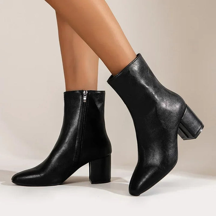 Women’s Ankle Boots – Block Heel Zip-Up