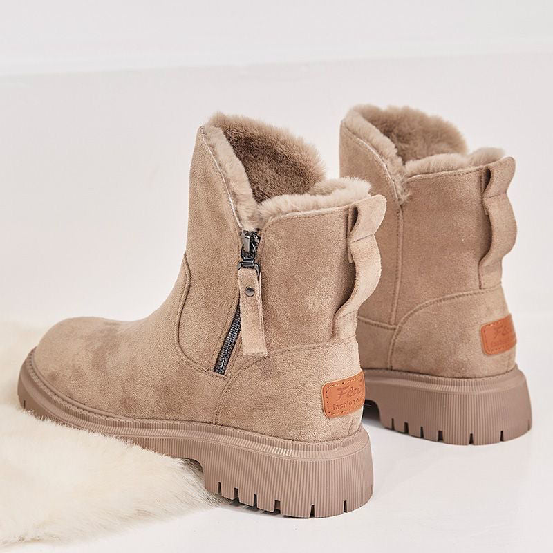 Women’s Black Ankle Winter Boots – Faux Fur Lined, Zip, Lug Sole