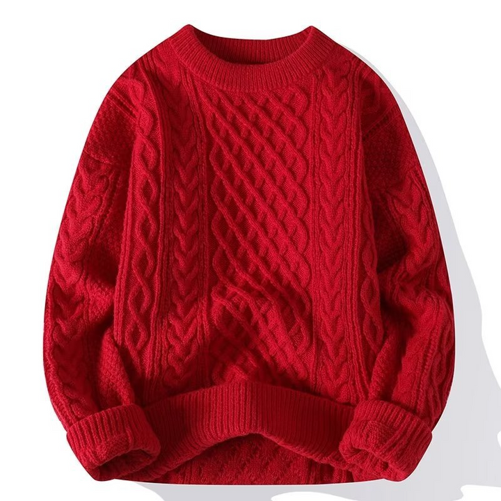 Women’s Cable Knit Sweater – Cream, Chunky Fisherman, Crew Neck