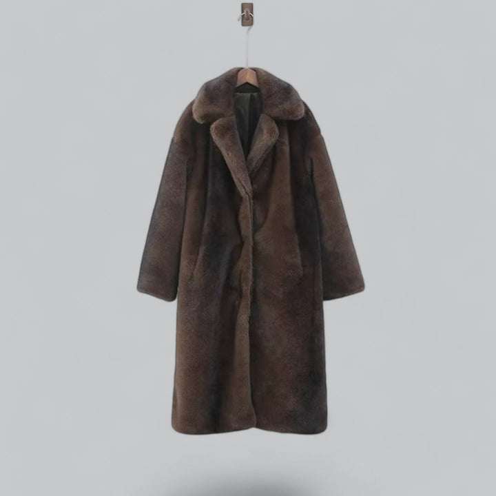 Women’s Dark Brown Long Faux Fur Coat – Luxe Winter Outerwear