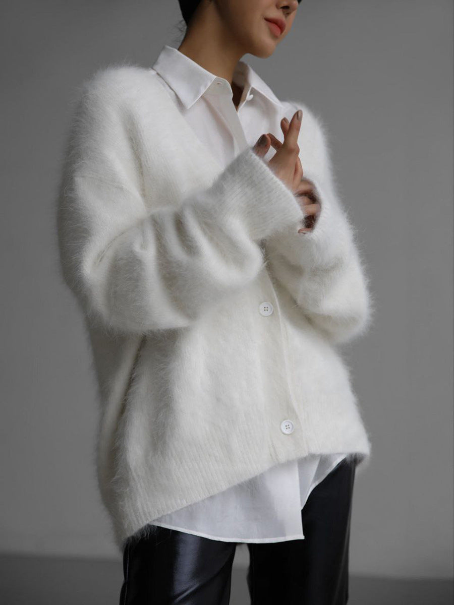Women’s Knitted V-Neck Cardigan Sweater – Extra Soft, Relaxed Fit