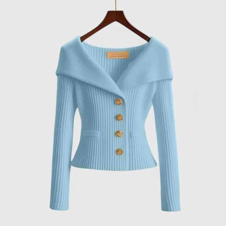 Women’s Off-Shoulder Sweater – Elegant Button-Up Knit for Smart & Evening Wear