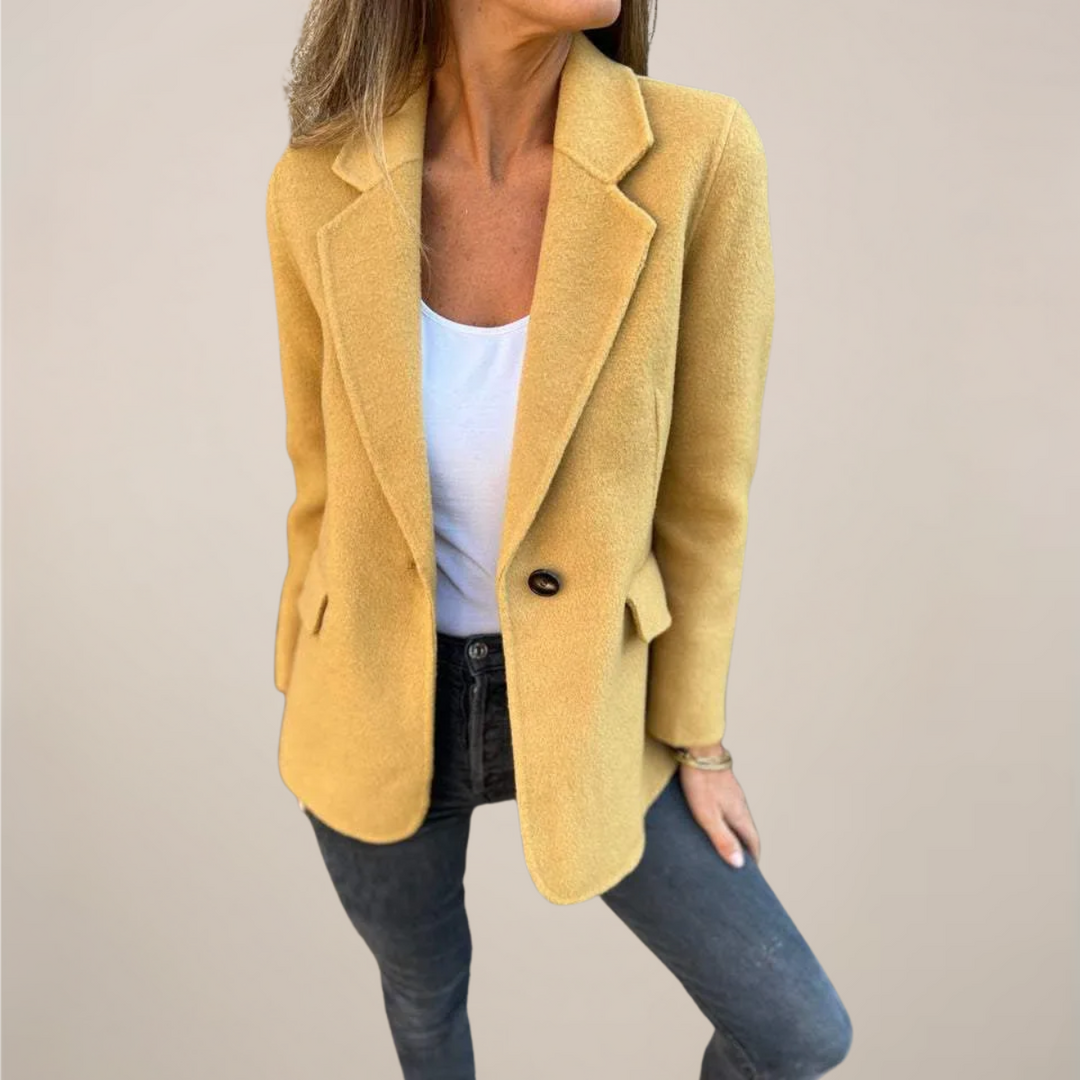 Women’s Tailored Blazer Jacket – Single Button, Notch Lapel, Flap Pockets