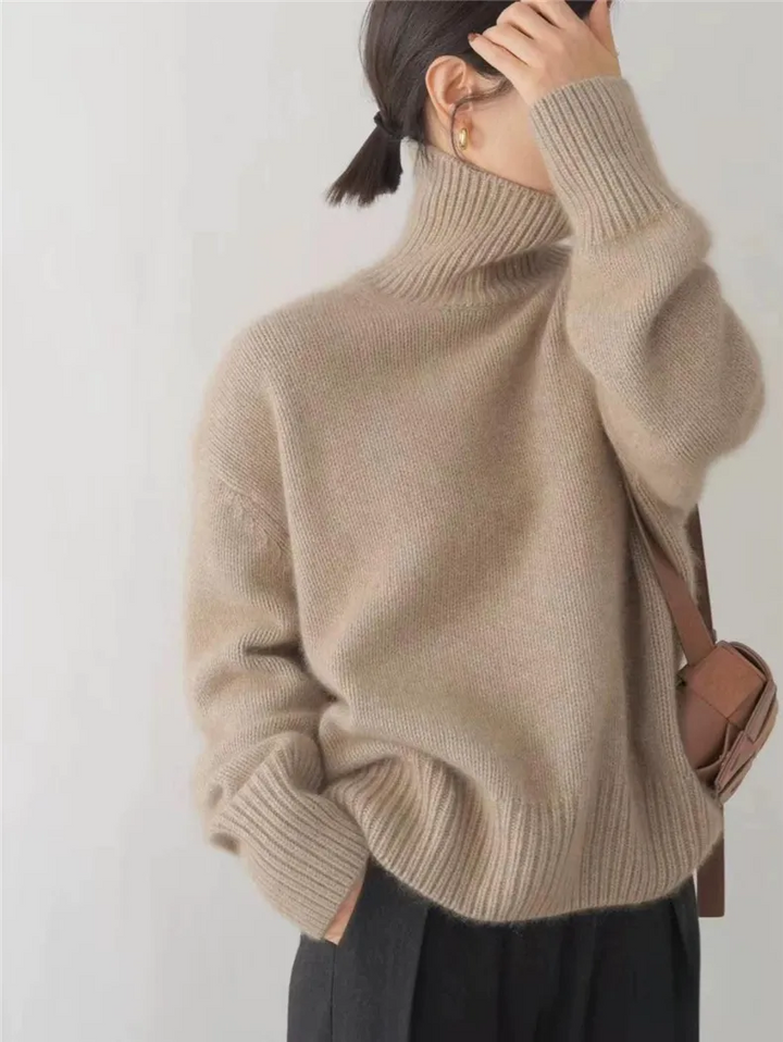 Women’s Turtleneck Jumper – Oversized, Ribbed Trims, Long Sleeve