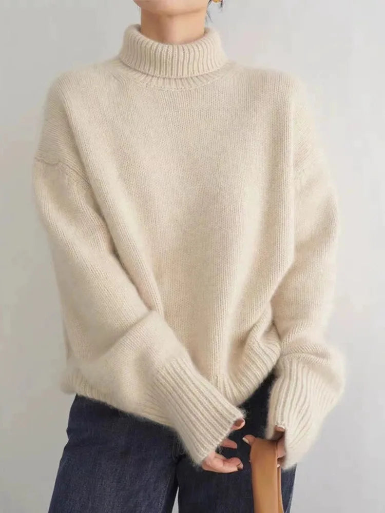 Women’s Turtleneck Sweater – Relaxed Fit, Ribbed Neck & Cuffs