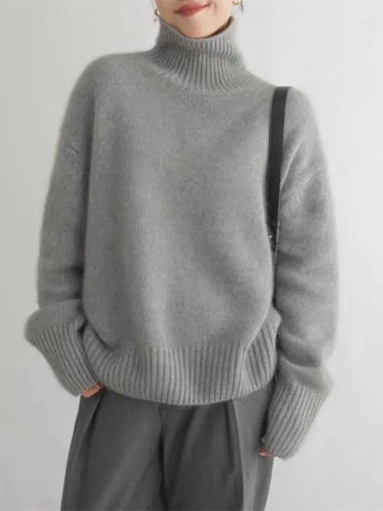 Women’s Turtleneck Sweater – Relaxed Fit, Ribbed Neck & Cuffs
