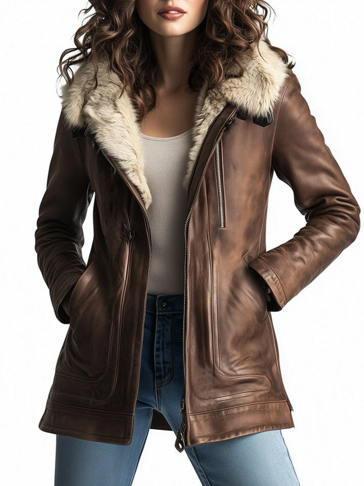 Vintage Wool Multi-pocket Sheepskin Faux Leather Warm Coat